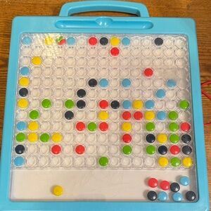 Blue Magnetic Peg Board Toy with Red Stylus and Multicolor Beads